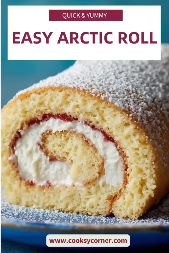 Homemade Arctic Roll dessert with soft sponge and creamy ice cream center, cut into neat slices.