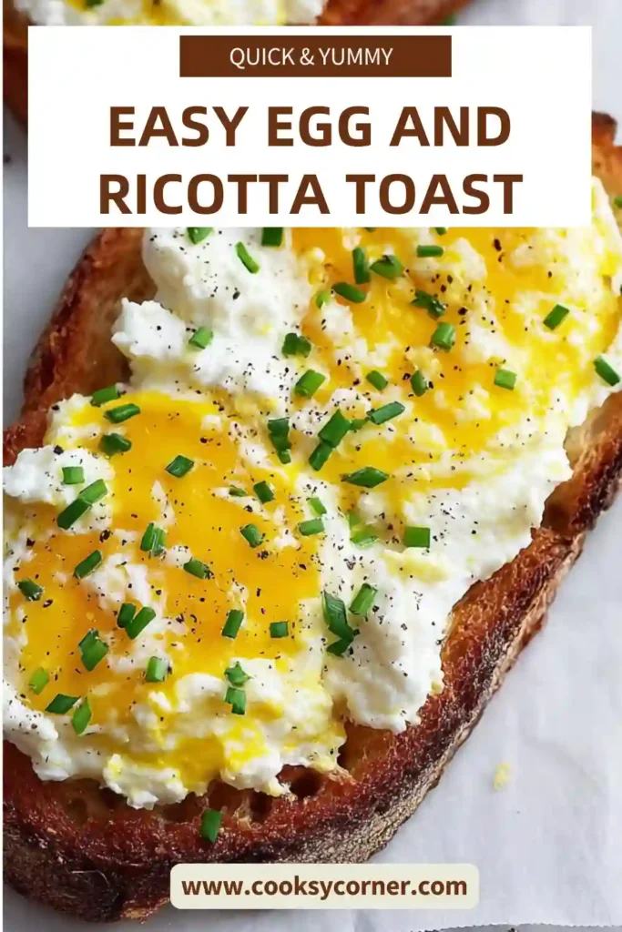 Golden sourdough toast topped with fluffy eggs and whole milk ricotta cheese on a white plate. This easy breakfast recipe is rich, creamy, and ready in minutes.