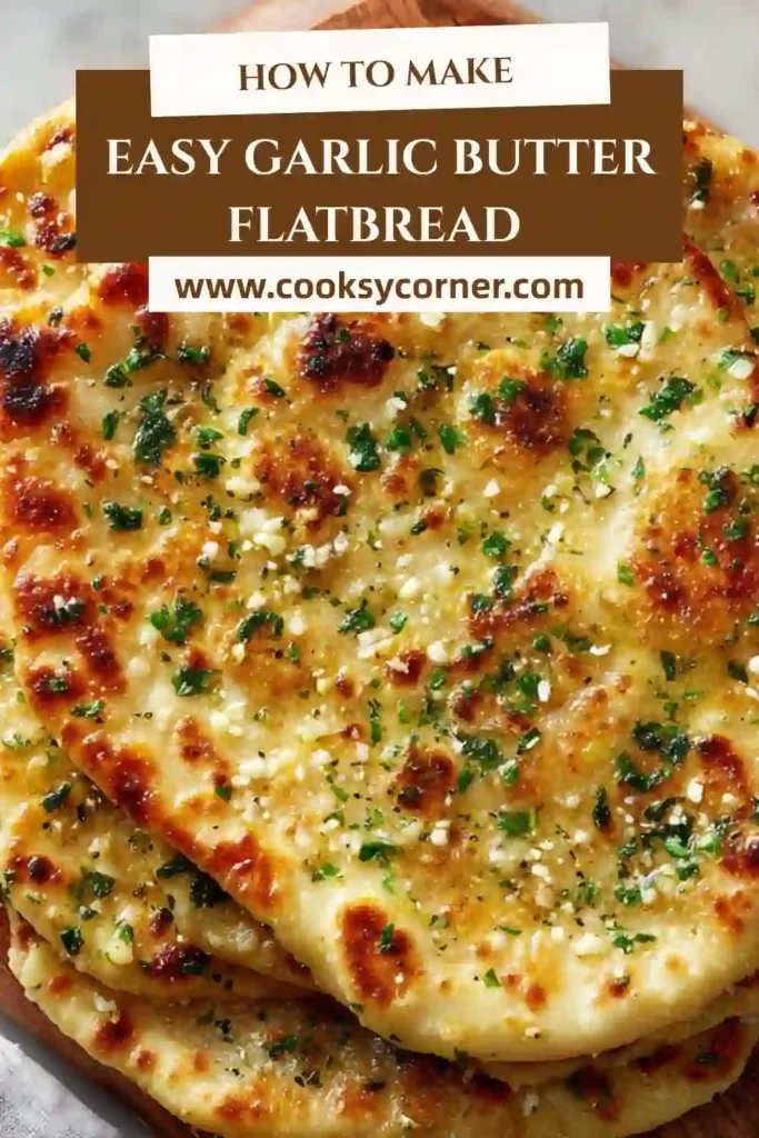 Homemade garlic butter flatbread served warm with fresh parsley and melted butter. This quick flatbread recipe has crispy edges and a soft center.