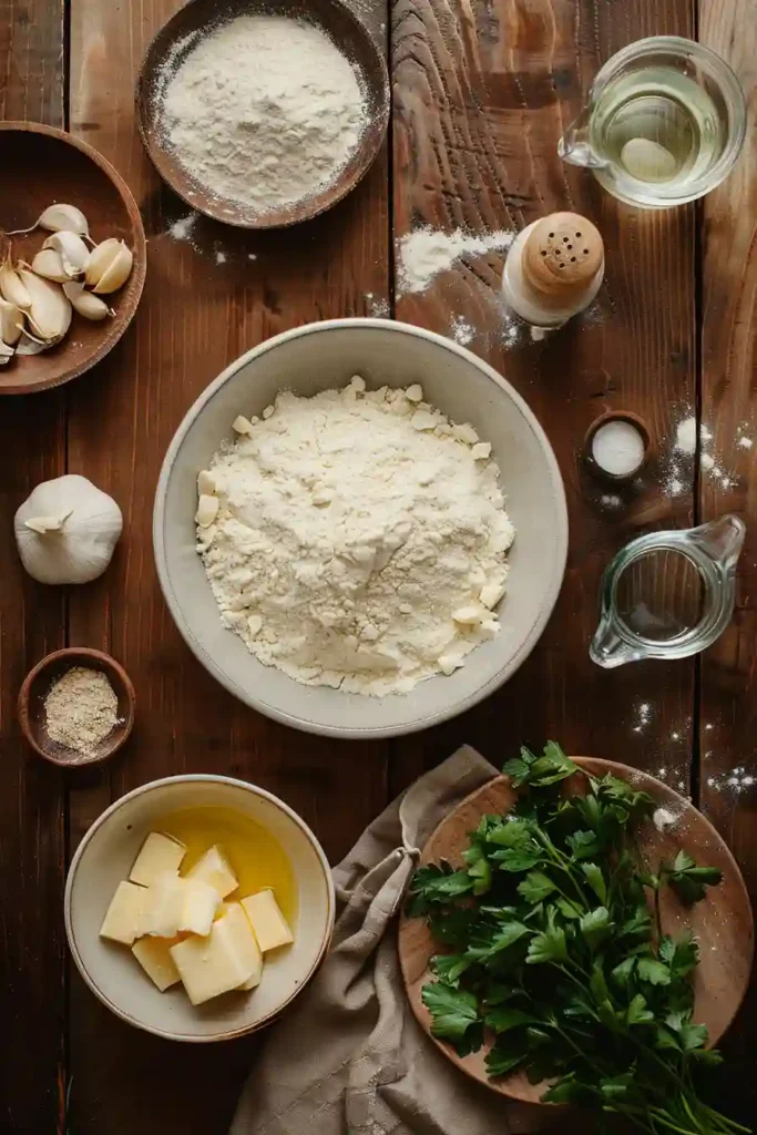 Soft skillet garlic butter flatbread with fresh garlic and herbs on a rustic serving plate. A simple homemade bread recipe perfect for dipping and wraps.