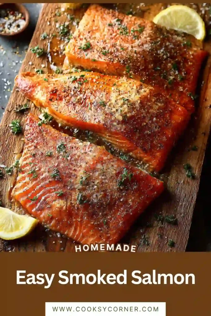 Homemade smoked salmon seasoned with lemon pepper and cooked in a pellet smoker. Tender salmon fillet with a flavorful smoky crust and juicy interior.