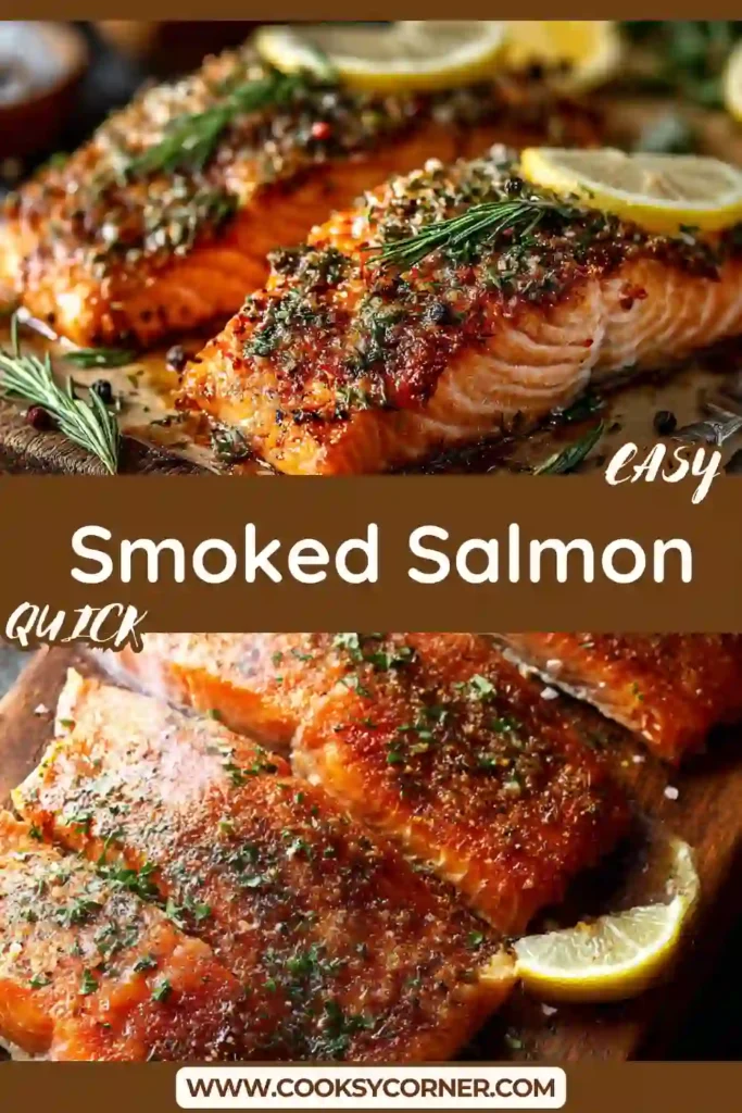 Close-up of smoked salmon with crispy edges and moist flaky texture. This easy smoked salmon recipe uses a simple wet brine and cherry wood smoke.