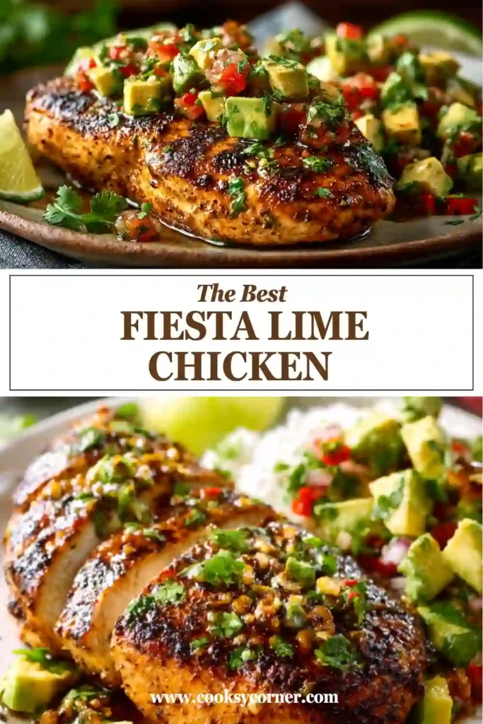 Grilled Fiesta Lime Chicken served with creamy avocado salsa and fresh vegetables. This easy Tex-Mex chicken dinner is colorful, healthy, and packed with lime flavor.