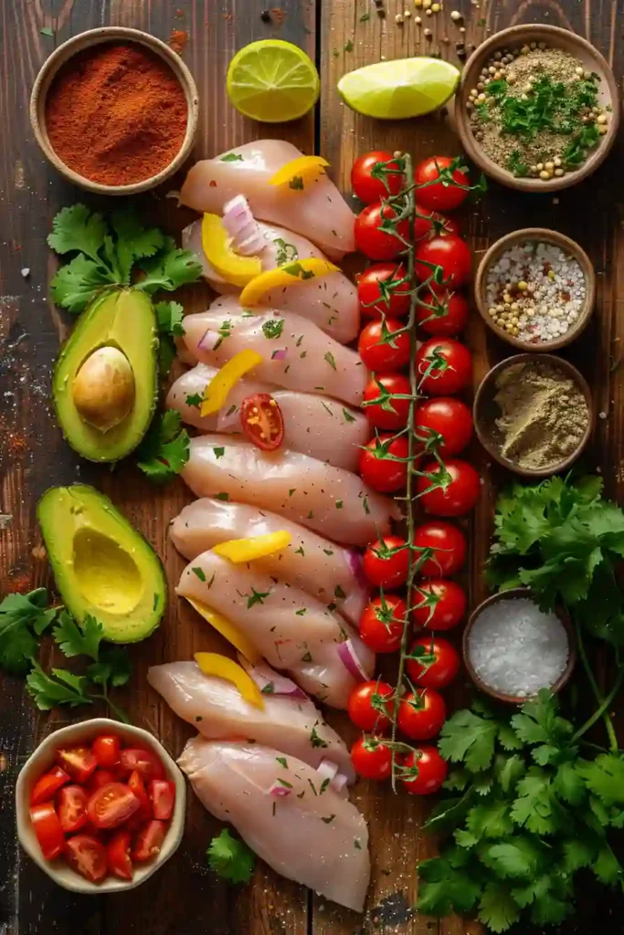Tex-Mex Fiesta Lime Chicken topped with fresh avocado salsa and lime wedges. This flavorful chicken recipe is perfect for grilling season and family dinners.