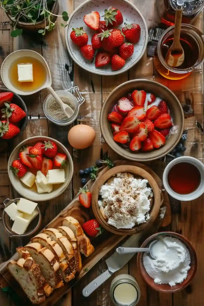 Easy stuffed French toast recipe with strawberries and creamy ricotta filling inside fluffy brioche bread. Perfect for brunch, breakfast gatherings, and special mornings.