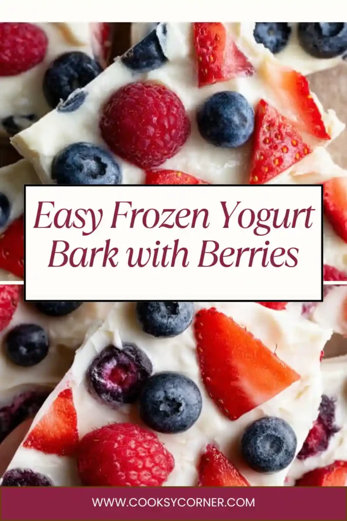Healthy frozen yogurt bark with colorful berries arranged on top, ready to be broken into pieces.