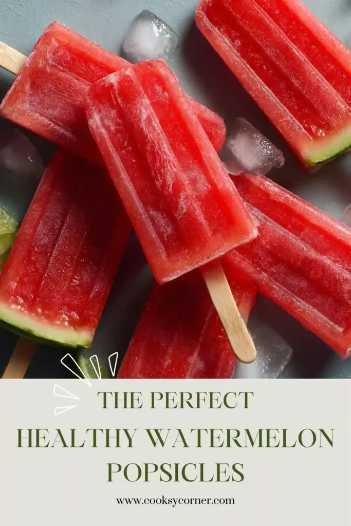 Healthy watermelon lime popsicles arranged on a plate with fresh watermelon slices nearby. These homemade fruit popsicles are easy, colorful, and family-friendly.