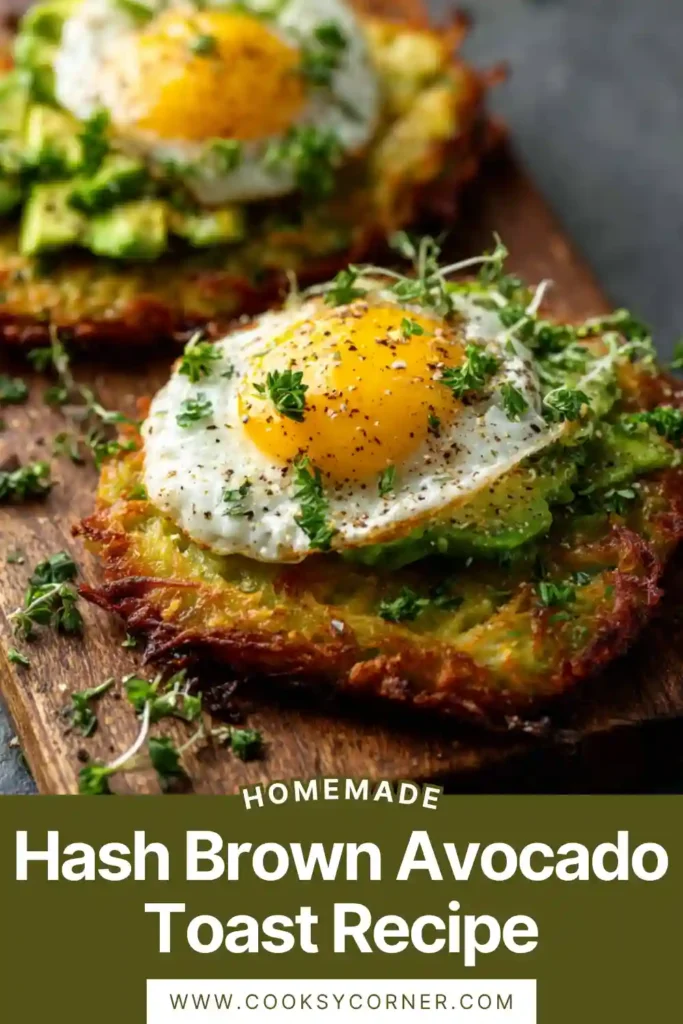Easy Hash Brown Avocado Toast served warm with creamy avocado and crispy shredded potatoes. This healthy avocado breakfast recipe is simple and flavorful.