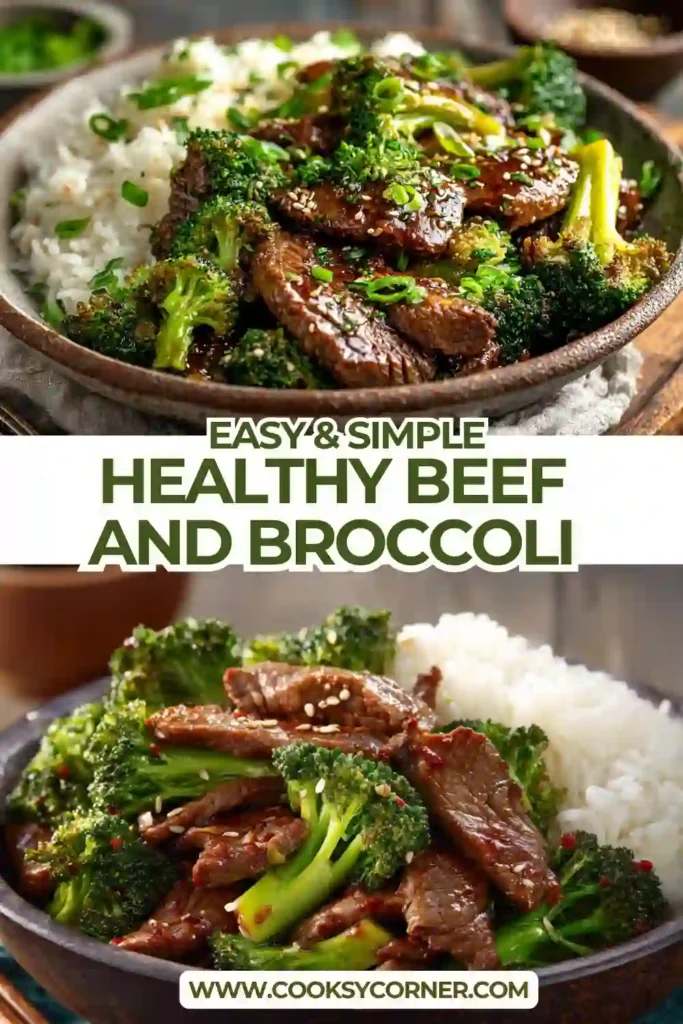 Close-up of homemade beef and broccoli stir fry with sesame seeds and rich savory glaze.