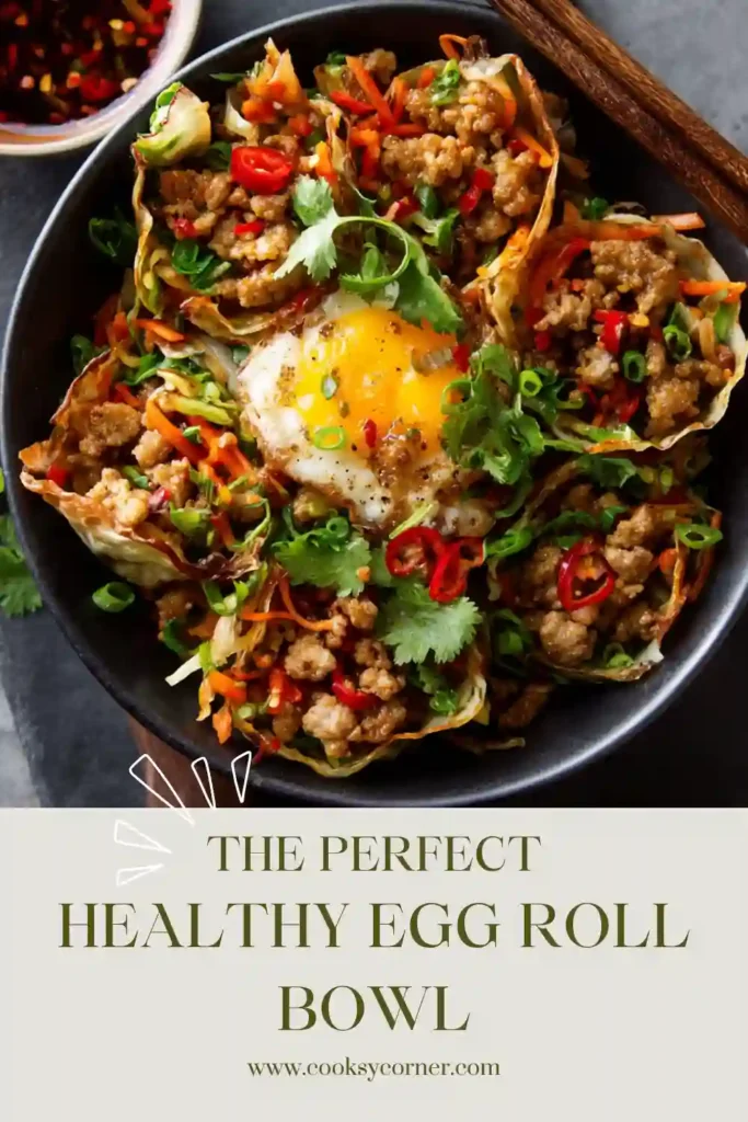 Close-up of a savory Egg Roll In A Bowl topped with avocado, cilantro, and sesame seeds. This healthy chicken skillet recipe is packed with vegetables and bold sesame ginger flavor.