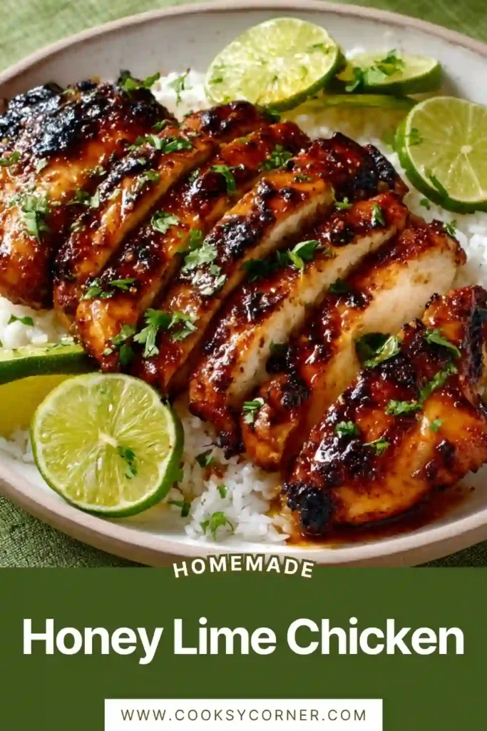 Juicy Honey Lime Chicken fresh off the grill with caramelized edges and lime slices on top. This grilled chicken recipe is flavorful, tender, and perfect for summer dinners.