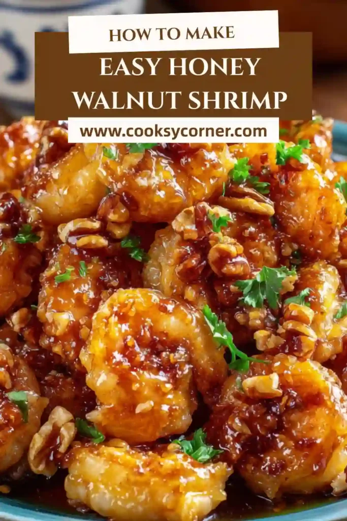 Crispy Honey Walnut Shrimp plated with toasted walnuts and creamy sweet sauce. This easy shrimp dinner recipe has a rich Asian-inspired presentation.