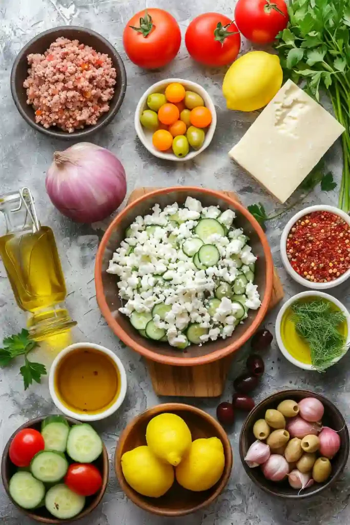 Easy Mediterranean Ground Turkey Bowls arranged with quinoa, turkey, vegetables, olives, and feta for a healthy family-friendly dinner. The bowl is colorful, balanced, and packed with flavor.