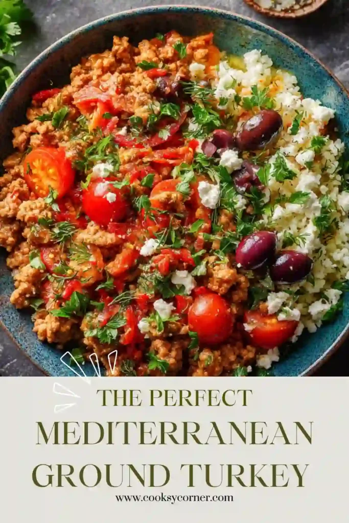 Fresh Mediterranean quinoa bowls filled with ground turkey, cucumber, tomatoes, olives, and feta cheese. A simple lemon dressing ties together the savory and refreshing flavors.