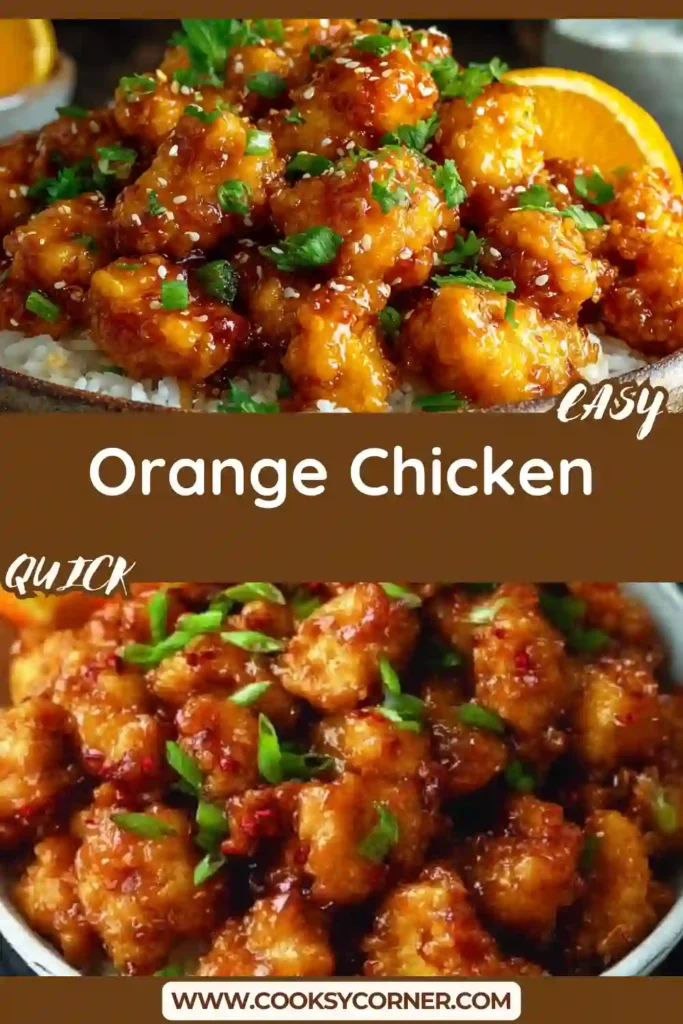 Homemade orange chicken with golden fried chicken bites tossed in a sweet tangy orange sauce. Served hot with rice for an easy family dinner.