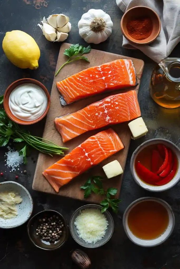Restaurant-style pan seared salmon served with creamy roasted red pepper sauce and fresh herbs. This one-pan salmon recipe is flavorful, rich, and elegant.