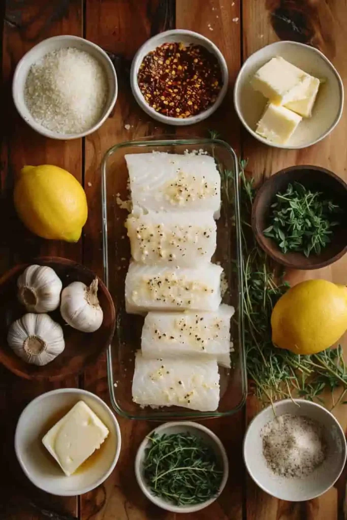 Close-up of baked halibut with buttery parmesan crust and crispy panko breadcrumbs. This garlic butter fish recipe is tender, flaky, and packed with savory flavor.