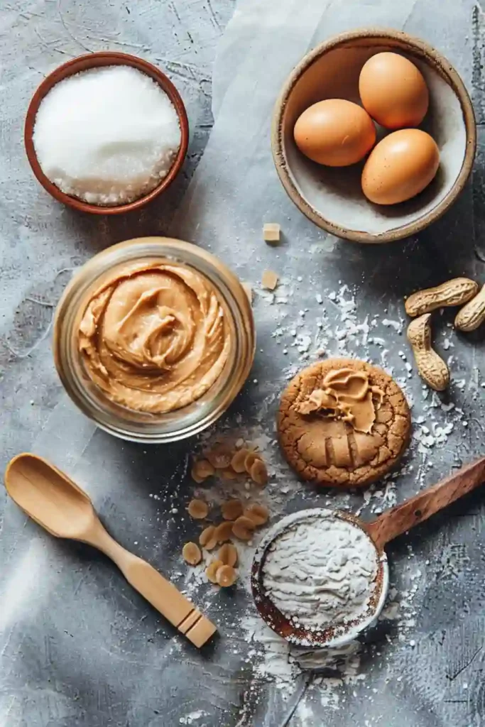Chewy 3-Ingredient Peanut Butter Cookies served with a glass of milk on a rustic table. The cookies are soft, rich, and packed with peanut butter flavor.