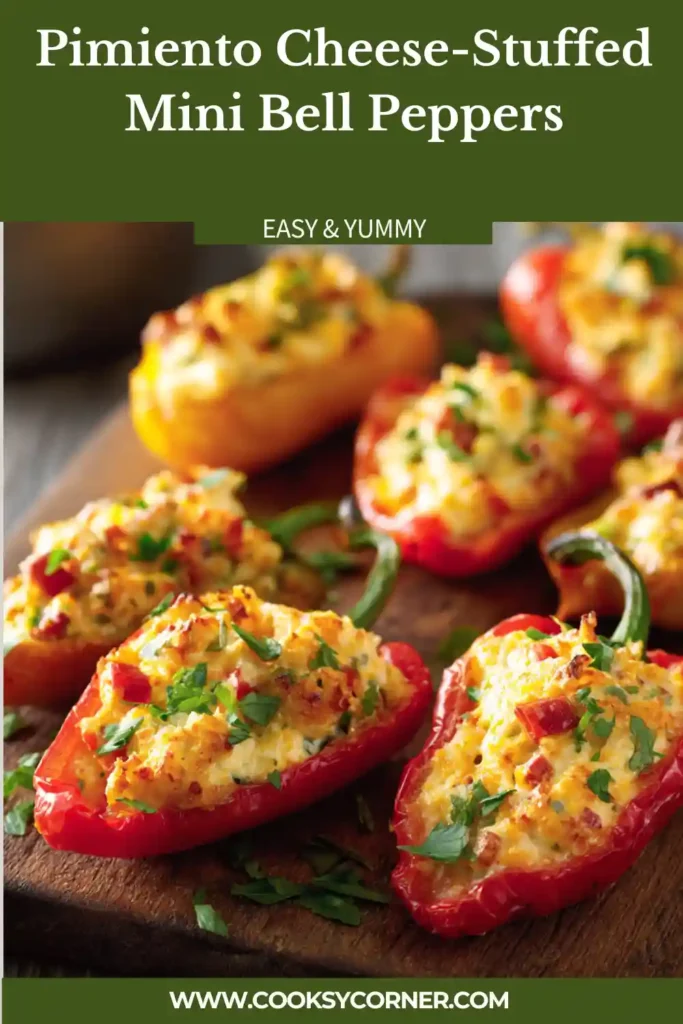 Colorful mini bell peppers filled with creamy pimiento cheese spread and topped with fresh chives on a serving platter. This easy appetizer recipe is perfect for parties and holiday gatherings.