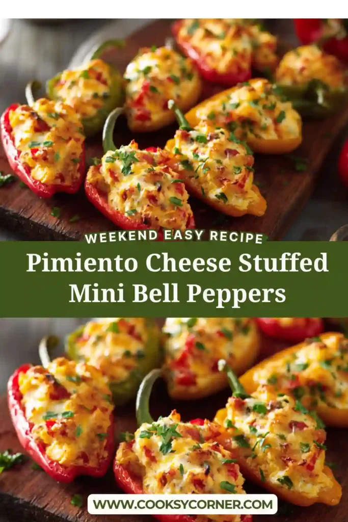 Fresh Pimiento Cheese-Stuffed Mini Bell Peppers arranged on a white plate with chopped chives. These bite-sized stuffed peppers are quick, healthy, and flavorful.