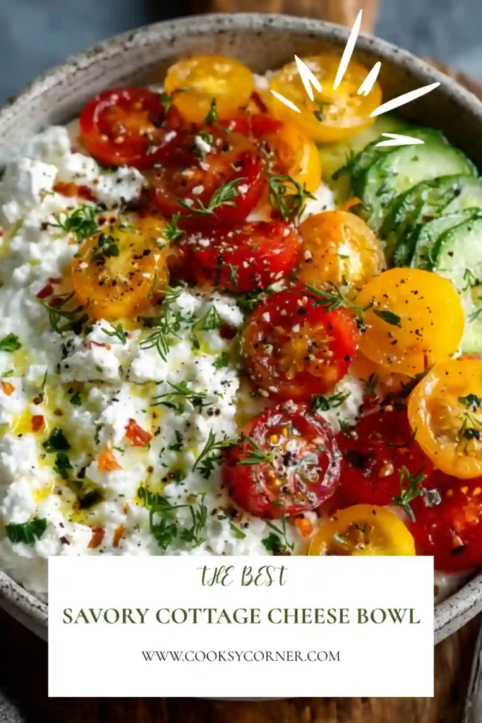 Fresh cucumbers, tomatoes, bell peppers, and chives layered over cottage cheese and garnished with pistachios. This protein-packed bowl is ideal for a healthy meal.