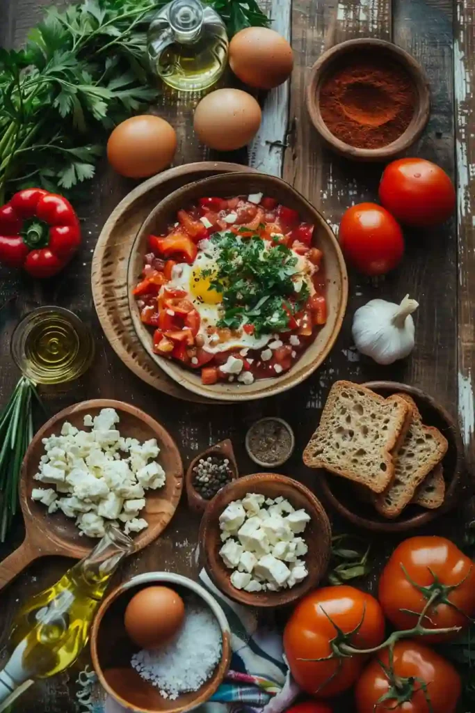 Easy Shakshouka Toast recipe featuring toasted bread layered with flavorful tomato sauce, eggs, and feta cheese.
