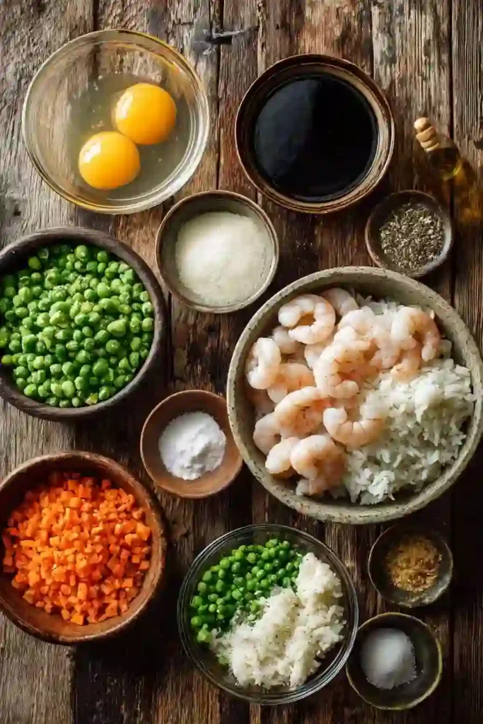 Restaurant-style Shrimp Fried Rice served warm with eggs, peas, carrots, and green onions. A quick homemade seafood rice recipe.