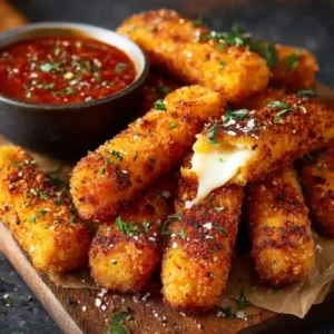 Homemade Spicy Nashville-Style Mozzarella Sticks fried until golden brown and served with dipping sauces. Crispy cheese sticks with bold cayenne flavor.