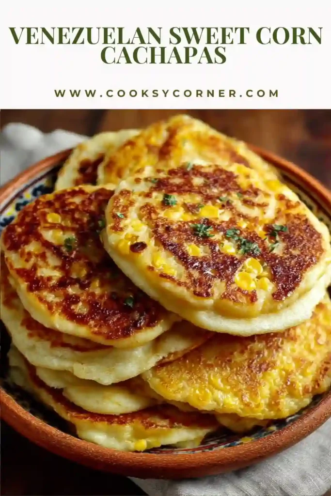 Traditional Venezuelan cachapas served warm with melted cheese filling. These sweet corn pancakes are pan-fried until golden brown and lightly crisp.
