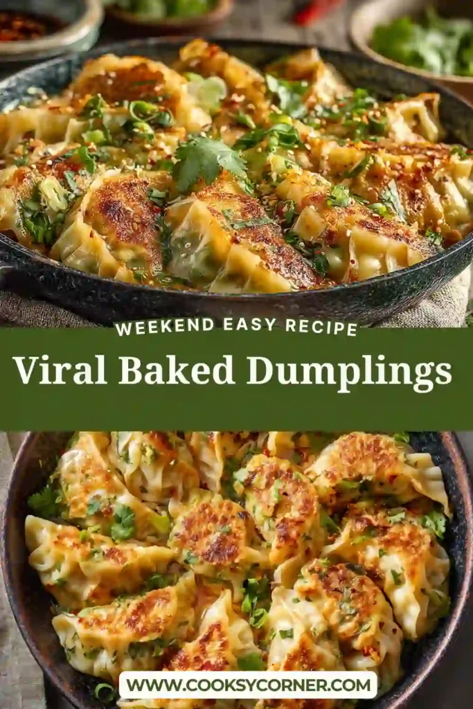 Easy crispy chili oil dumplings baked until golden and served with fresh herbs and sesame seeds. This viral baked dumplings recipe looks rich, creamy, and comforting.