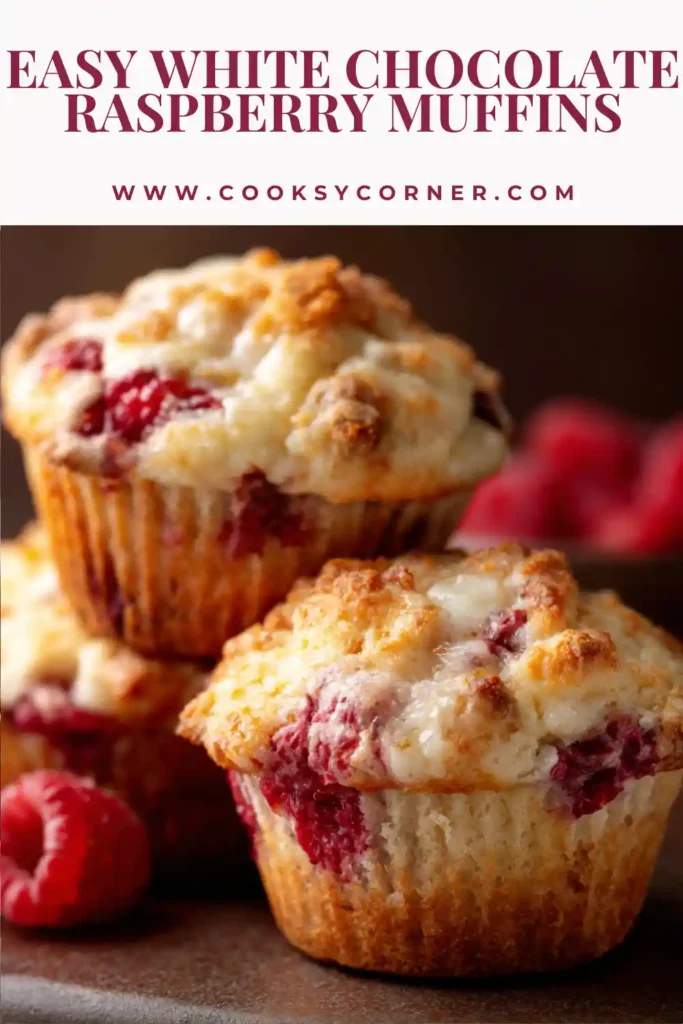Soft White Chocolate Raspberry Muffins filled with fresh raspberries and melted white chocolate chips. Perfect homemade muffins for breakfast or brunch.