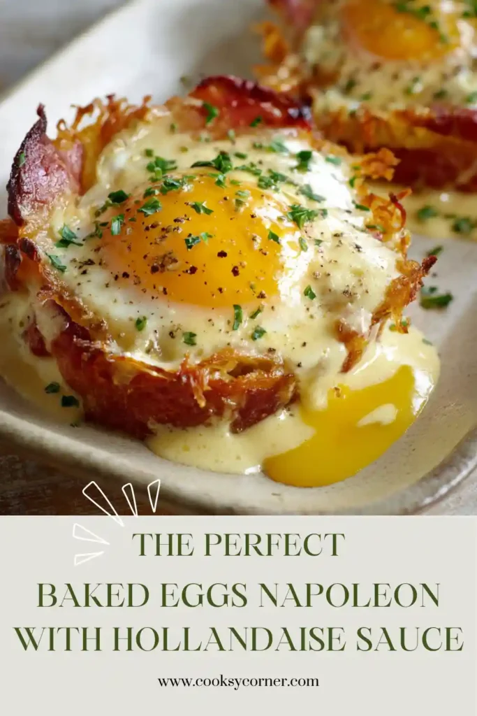 Golden baked eggs with creamy hollandaise sauce, crispy hash browns, and melted cheese served fresh from the oven. A comforting halal-friendly brunch recipe.
