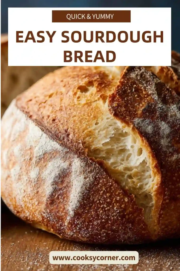 Beginner-friendly sourdough bread baked in a Dutch oven with a chewy crumb and deep golden crust. Perfect artisan sourdough bread recipe for homemade baking.