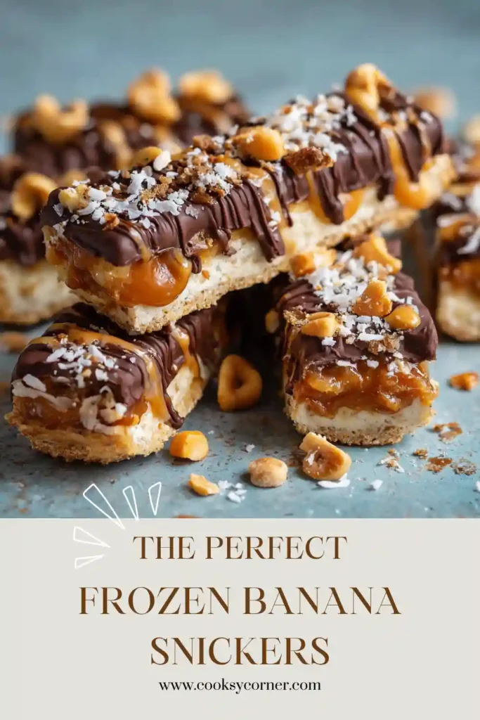 Healthy Frozen Banana Snickers made with ripe bananas, peanut butter, and dark chocolate served on a chilled plate. A simple freezer dessert for kids and adults.