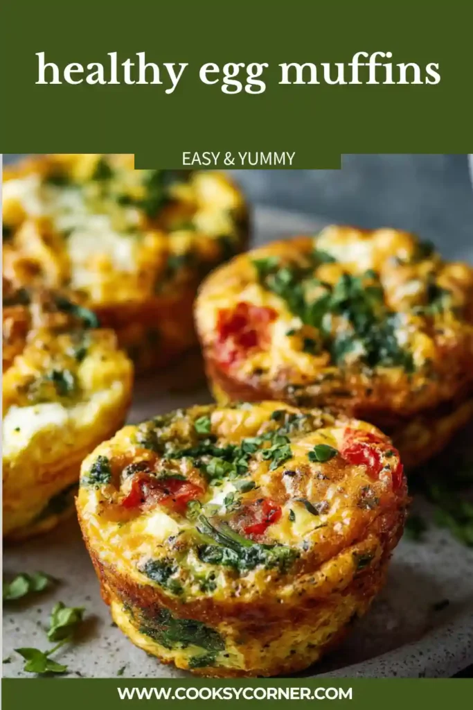 Close-up view of fluffy spinach Egg Muffins with tomatoes and bell peppers. This easy low carb breakfast recipe is ideal for busy mornings.