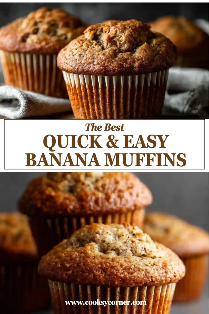 Close-up of moist banana muffins made with ripe bananas, cinnamon, and brown sugar in a muffin pan. These fluffy homemade muffins have a soft and tender crumb.