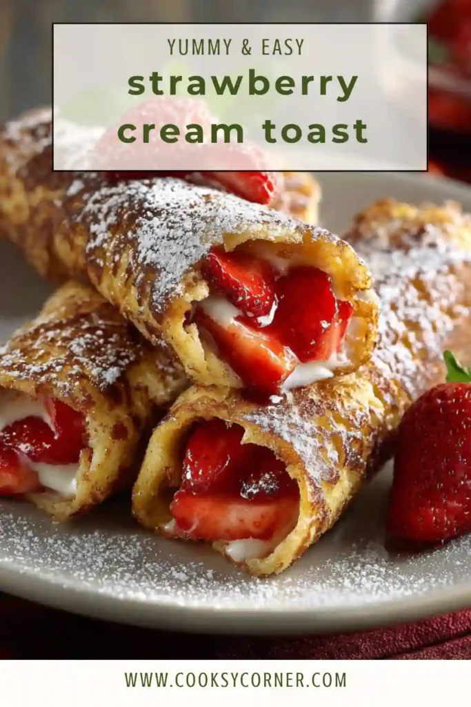 Homemade Strawberry French Toast Roll-Ups cooked until golden brown and topped with icing sugar. A sweet stuffed French toast recipe perfect for breakfast or brunch.