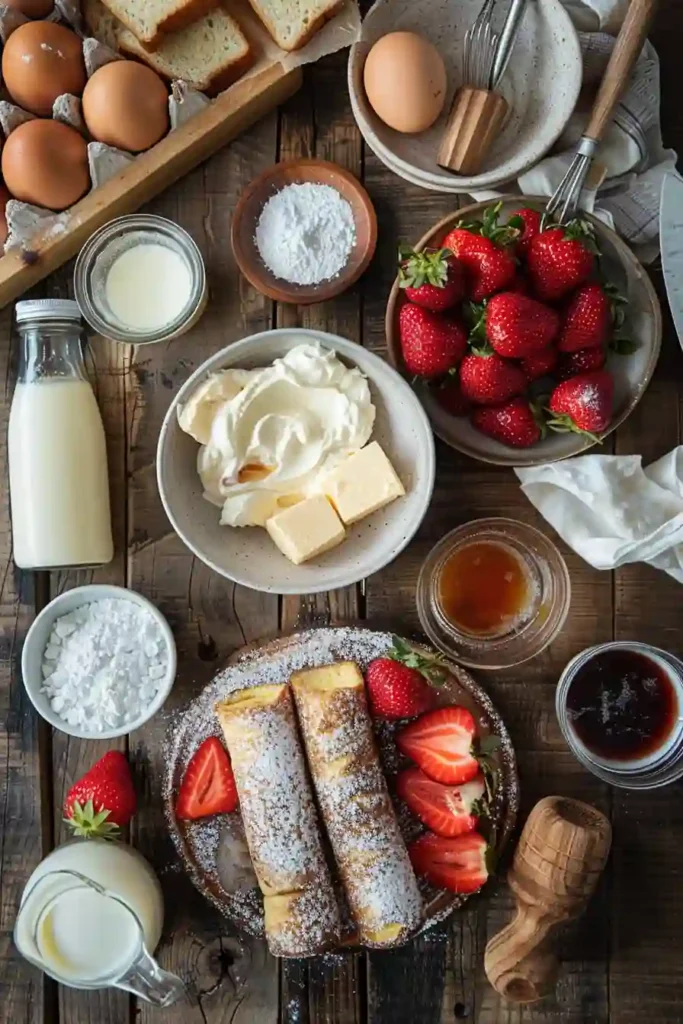 Freshly cooked Strawberry French Toast Roll-Ups with creamy filling and strawberry syrup drizzle. This family-friendly breakfast recipe is rich, soft, and flavorful.