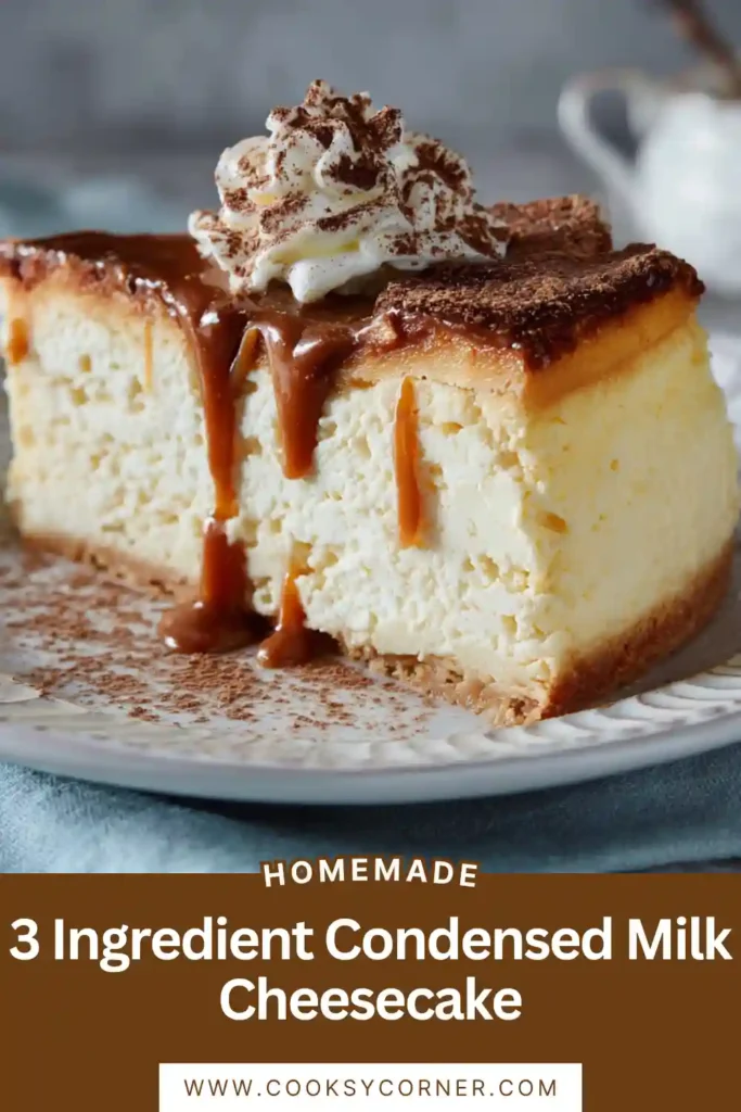 Homemade condensed milk cheesecake with a buttery biscuit base and rich cream cheese filling. This easy baked cheesecake is chilled and ready to serve.