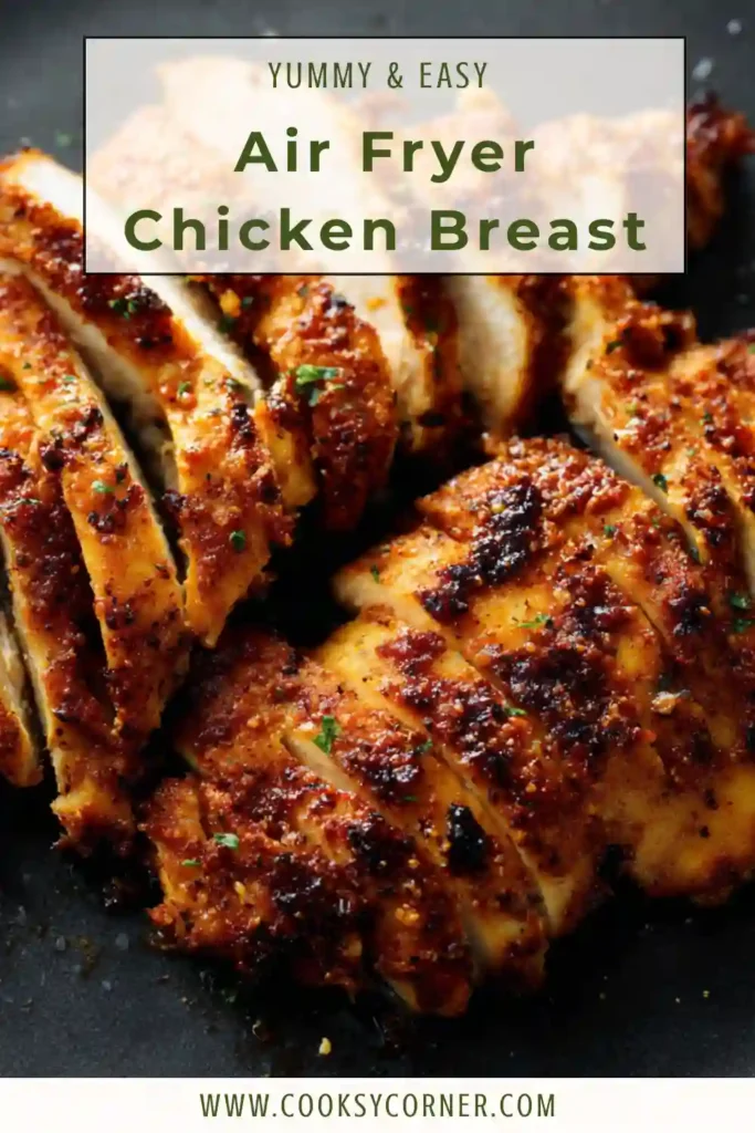 Golden brown Air Fryer Chicken Breast arranged on a serving platter. The chicken is seasoned with garlic, paprika, and spices for maximum flavor.