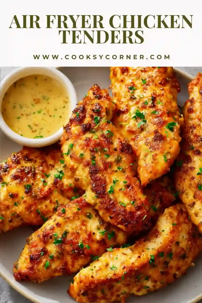 Freshly cooked Air Fryer Chicken Tenders with a honey lemon marinade. These tender chicken strips are high in protein and ideal for quick family dinners.
