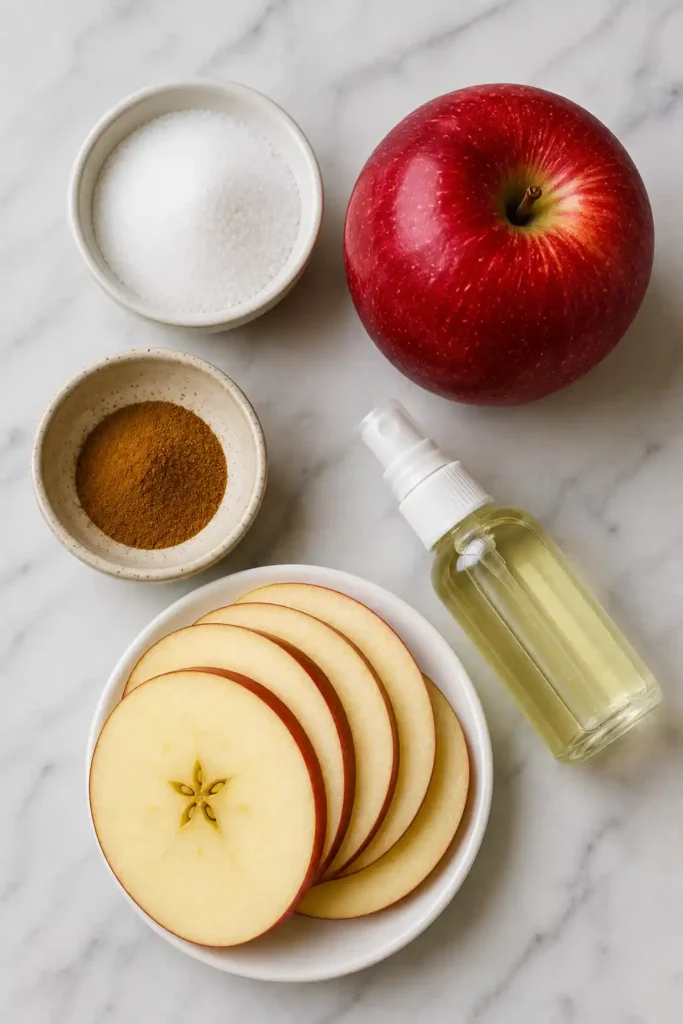 Crunchy Air Fryer Cinnamon Apple Chips featuring warm cinnamon seasoning and naturally sweet apples.