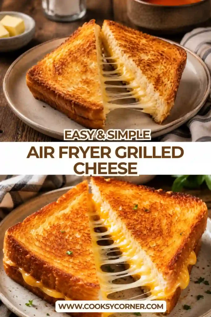 Freshly cooked Air Fryer Grilled Cheese with a crunchy exterior and gooey cheese center. This easy air fryer sandwich is perfect for lunch or a quick snack.