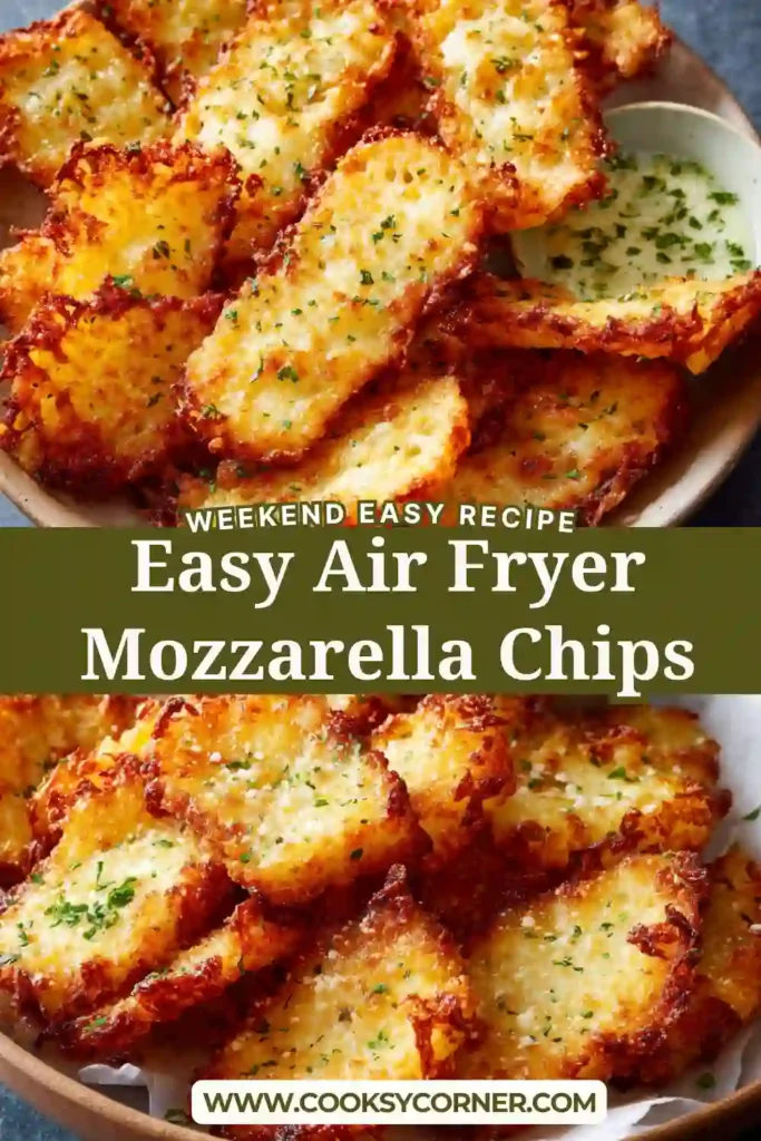 Golden Air Fryer Mozzarella Chips served with creamy avocado dipping sauce. The crispy cheese bites have a crunchy breadcrumb coating and melted center.