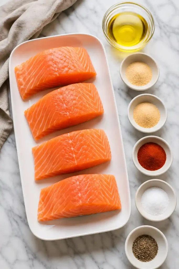 Crispy Air Fryer Salmon prepared with simple spices and cooked until flaky. A healthy high-protein dinner option ready in under 20 minutes.