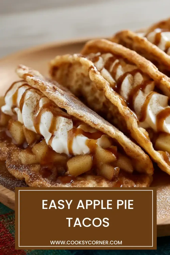 Freshly made Apple Pie Tacos filled with warm cinnamon apple filling and served in crispy cinnamon-sugar taco shells. A creative dessert inspired by classic homemade apple pie.
