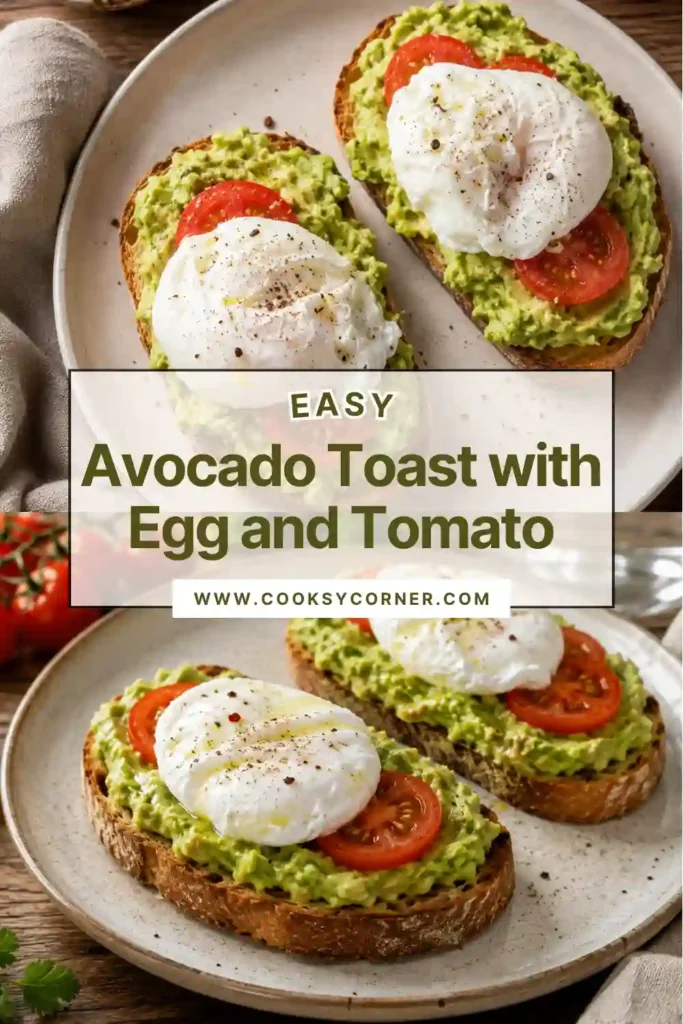 Avocado Toast with Egg and Tomato served on toasted sourdough with creamy avocado, poached eggs, cherry tomatoes, and fresh chives