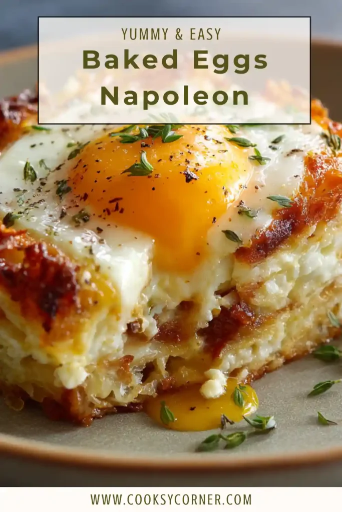 Close-up of Baked Eggs Napoleon showing