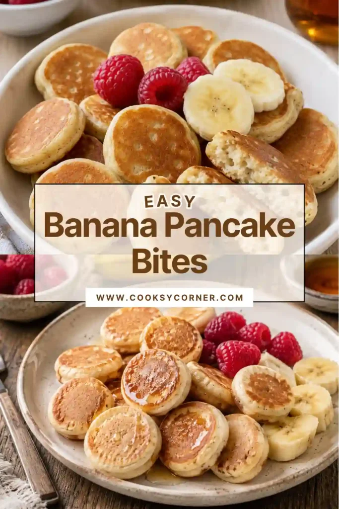 Banana Pancake Bites served with Greek yogurt, strawberries, and honey.