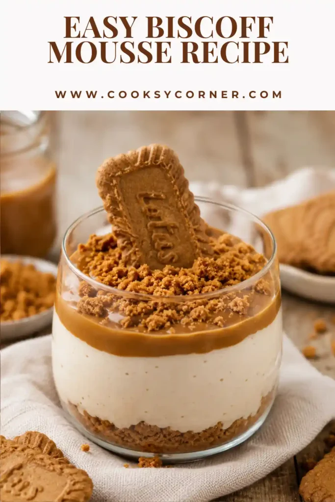 Individual dessert cups filled with smooth Biscoff mousse and topped with crushed cookies.